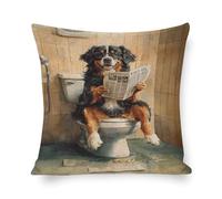 ZLHNBWL Bernese Mountain Dog on The Toilet Reading NewspaperLinen Pillow Case, Home Textiles Style 16x16in(40x40cm)