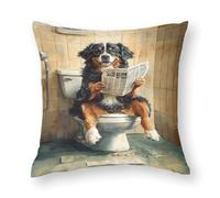 ZLHNBWL Bernese Mountain Dog on The Toilet Reading NewspaperPolyester Pillowcase And Pillow Core, Home Textiles Style 16x16in(40x40cm)
