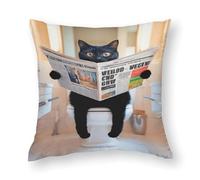 ZLHNBWL Black Cat Sitting on Toilet And Reading NewspaperPolyester Pillowcase And Pillow Core, Home Textiles Style 16x16in(40x40cm)