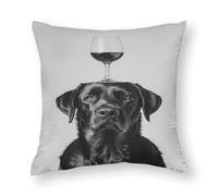 ZLHNBWL Black Labrador Balancing Wine On Head Wall Art, Black And White PrintPolyester Pillowcase And Pillow Core, Home Textiles Style 24x24in(60x60cm)