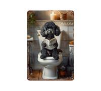 ZLHNBWL Black Poodle on The ToiletWall Decor Art Metal Tin Poster Modern Bar Decorations30x20cm