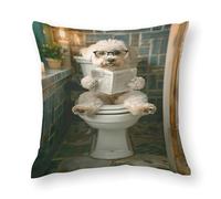 ZLHNBWL Cavachon on The Toilet And Reading NewspaperPolyester Pillowcase And Pillow Core, Home Textiles Style 16x16in(40x40cm)