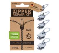 ZlideOn Zipper Repair Kit - 5pcs, Silver, Normal - Instant Zipper Replacement Slider Multipack