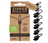 Zlideon Universal Zipper Repair Kit for Plastic & Metal Zippers Multipack - 7pcs, Black | Instant Zipper Pull Replacement Slider for Denim, Jacket, Winter Coat | Easy to Install | Made in Germany