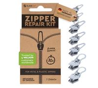 Zlideon Universal Zipper Repair Kit for Plastic & Metal Zippers Multipack - 7pcs, Silver | Instant Zipper Pull Replacement Slider for Denim, Jacket, Winter Coat | Easy to Install | Made in Germany