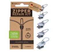 ZlideOn Zipper Repair Kit - 5pcs, Silver, Narrow - Instant Zipper Replacement Slider Multipack