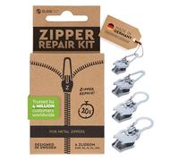 Zlideon Zipper Repair Kit for Metal Zippers Multipack - 4pcs, Silver | Instant Zipper Pull Replacement Slider for Denim, Jeans, Jacket, Winter Coats, Travel Bags | Easy to Install | Made in Germany