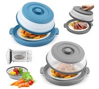 Zliger 2 Pieces Collapsible Microwave Plate Cover, Microwave Cover for Food with Grip Handle for Food, Colander Basket for Fruit and Vegetable(Blue + Gray)