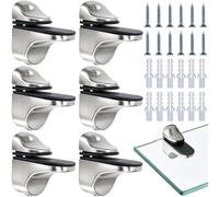Zliger 6 Pcs Glass Shelf Bracket Wall Mount Glass Support Glass Clamp Zinc Alloy Adjustable Glass Shelf Support Heavy Duty Glass Shelf Bracket for Bathroom Living Room
