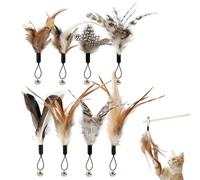 Zliger Cat Teaser Wand Set, 8-Piece Feather Toy with Bells for Cats Indoor Cat Toy Set, Feather Cat Teaser Wand Interactive Cat Toy, Exercise Toy for Kittens or Adult Cats Strengthens Bond
