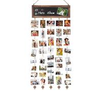 Zliger Hanging Photo Display Board with 30 Wooden Clips, DIY Photo Board, Home Décor, Display Board for Hanging Photographs, Suitable for Bedrooms, Living Rooms, and Dormitories (Brown)