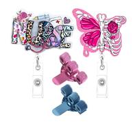 Zliger Nurse Accessories, 2 x Coloured Three-Hole Pen Holder Metal with Pocket Clip and 2 x ID Card Holder Nurse with Retractable for Doctor, Teacher, Office, Clinic, Doctor