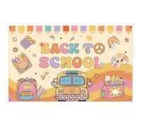 Zliisang 5.9x3.6ft Groovy Welcome Back to School Backdrop First Day of School Banner Retro Back to School Bulletin Board Kindergarten Classroom Party Decorations Photo Props