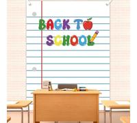 Zliisang 5.9x3.6ft Notebook Back to School Door Cover First Day of School Classroom Backdrop Decoration Lined Paper Banner Welcome Kindergarten Preschool Elementary Wall Room Decor