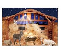 Zliisang 7X5FT Nativity Manger Scene Backdrop Straw Hay Cow Sheep Farmhouse Background Nativity of Jesus Hayloft Bethlehem Backdrop Old Wooden Barn Stable Christian Photo Props Party Decorations