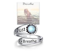 ZLILIJAN Just Breathe Spoon Ring 925 Sterling Silver Spoon Moonstone Ring Hope Healing Adjustable Rings Inspirational Encouragement Jewelry Gifts for Women Sterling Silver