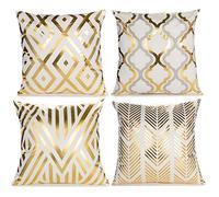 ZLINA Home Decorative Set of 4 Throw Pillow Covers Gold Foil Pillow Covers 18 ×18 Inch Geometric Square Cushion Covers Decor Couch Sofa Bedroom（White and Gold ）