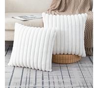 ZLINA Set of 2 Cream White Faux Fur Decorative Throw Pillow Covers Fluffy Striped Pillowcase Cushion Covers 18 x 18 Inch Decor Sofa Couch Bedroom