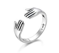 ZLING 925 Sterling Silver Double Layer Give Me A Hug Ring Hand Love Open Finger Rings For Women Adjustable Ring Jewelry