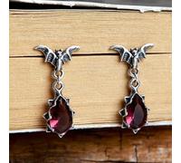 ZLING 925 Sterling Silver Drop Earring For Women Gothic Bat Earring With Water Drop Red Crystal Punk Jewelry