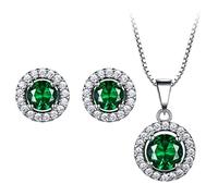 ZLING 925 Sterling Silver Jewelry Sets Created Emerald Earrings Necklace Pendants Elegant Birthday Gifts For Women Fine Jewelry