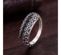 ZLING 925 Sterling Silver Retro Octopus Ring For Men Women Adjustable Size Wrap Ring Punk Gothic Jewelry