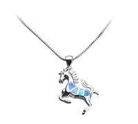 ZLING Blue Opal Stone Cute Small Horse Pendant Necklace Real 925 Sterling Silver Chain Necklaces For Women Animal Bride Jewelry