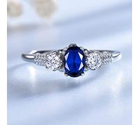 ZLING Blue Sapphire Rings For Women Solid 925 Sterling Silver Jewelry Oval Cut Blue Gemstone Elegant Engagement Wedding Jewelry