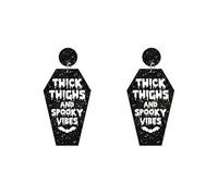 ZLING Halloween Thick Thighs And Spooky Vibes Dark Coffin Earrings For Women Hallowmas Costume Cosplay Bat Dangle Earring