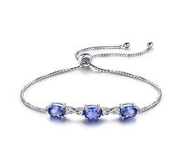 ZLING Oval Created Tanzanite Gemstone Bracelets angles Real 925 Sterling Silver Charm Bracelets For Women Free Expansion
