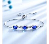 ZLING Real 925 Silver Bracelet Oval Created Nano Blue Sapphire Bracelets Bangles Free Expansion Romantic Jewelry For Women