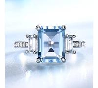 ZLING Rectangle Created Sky Blue Topaz Rings 925 Sterling Silver Jewelry Colorful Gemstone Rings For Women Gifts Fine Jewelry, 9