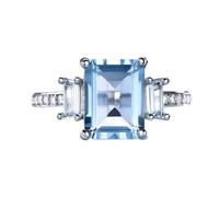 ZLING Rectangle Created Sky Blue Topaz Rings 925 Sterling Silver Jewelry Colorful Gemstone Rings For Women Gifts Fine Jewelry, 9