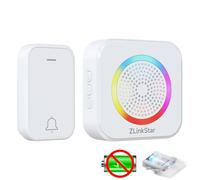 ZLinkStar Doorbell Wireless No Battery Needed,Self-Powered Wireless Door Bells Range 600ft,63 Chimes,4 Volume Levels with RGB Lighting,Waterproof Doorbell for Home/Classroom/Office(White013-1-1)