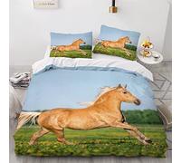 ZLKEJI Single Duvet Cover Set Beautiful Palomino Horse Bedding Set Grassland Comforter Cover Set Kids Duvet Cover 2 Pillow Cases 3D Horse Quilt Cover White Grey