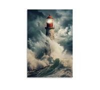 ZLLFES Lighthouse With Waves Poster Canvas Wall Art Modern Simple Style Suitable for Various Life Scenes Is Also A Great Birthday Gift Souvenir ChoiceUnframe-style20x30inch(50x75cm)