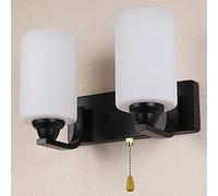 ZLLFHS 2-Head Pull Chain Wall Sconces E27 Wall Lamp Metal Glass lampshade LED Creative Bedside Lamp Bedroom Living Room Lighting Fixture(Color:Black)