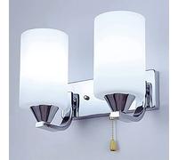 ZLLFHS 2-Head Pull Chain Wall Sconces E27 Wall Lamp Metal Glass lampshade LED Creative Bedside Lamp Bedroom Living Room Lighting Fixture(Color:Silver)