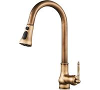 ZLLFHS Antique Brass Kitchen Faucet with Pull Out Spray, Kitchen Sink Faucet Single Handle Dual Mode Swivel Brass Kitchen Sink Faucet-Antique
