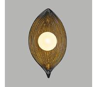 ZLLFHS Bedroom Resin Wall Sconce Leaf Swall Mounted Light with Milky White Lampshade (H: 30Cm), Nordic Vintage Wall Lamps for Bedside Hallway Living Room, G9 Socket/Black(Black)