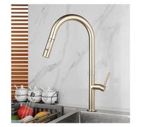 ZLLFHS Brushed Gold Kitchen Sink Auto Touch Hot & Cold Water Mixer Tap, Chrome Pull-Out Crane, Smart Sensor Bathroom Vanity Faucet for Easy Use