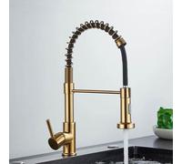 ZLLFHS Brushed Gold Kitchen Sink Spring Pull Down Mixer Faucet with Hot and Cold Water Deck Installation Elegant for Kitchens 2 Chasing The Dawn