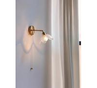 ZLLFHS E27 Brass Wall Sconce with Pull Chain Glass Lampshade 180 Degree Adjustable Wall Lighting Fixture for Bedside Bedroom Doorway Wall Lamp(B)