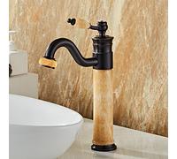 ZLLFHS European Style Natural Jade countertop Basin hot and Cold Water Faucet All Copper Black American Art Pot Marble Antique Faucet, Topaz Square