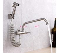 ZLLFHS Faucet 304 Stainless Steel, Single Cold, Wall Mount Kitchen faucets, Sink Balcony Laundry Pool, Swivel Faucet-A-Slanted Seven Tube with Spray