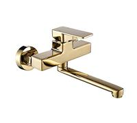 ZLLFHS Gold Brass Wall-Mounted Kitchen Faucet with Swivel Spout and Hot/Cold Water Control 30CM