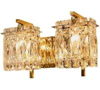 ZLLFHS Gold Kid's Room Decorate Bathroom Vanity Light Hardwired Brushed Brass Finish Wall Lamp 2-Light Crystal Wall Sconce Rectangle K9 Crystal Art Decor Lighting Fixture for Bedroom