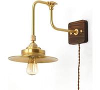 ZLLFHS Industrial American Retro Fixture Pure Copper Interior Wall Lamp with Plug Wall Light Made of Brass LOFT Wall Sconce Wood Base Lamp Arm Adjustable 90° for Bedroom Reading Lighting