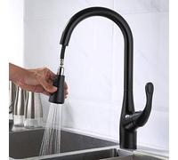 ZLLFHS Kitchen Sink Mixer Tap with Pull Down Sprayer,Kitchen Taps Brass 2 Modes One-Button Water Stop Hot and Cold Retractable Rotating Kitchen Sink Faucet-Black