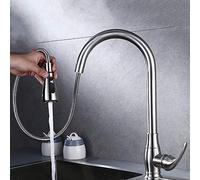 ZLLFHS Kitchen Sink Mixer Tap with Pull Down Sprayer,Kitchen Taps Stainless Steel Hot and Cold Telescopic 360 Rotation 2 Functions Single Hole Kitchen Faucet Brushed-C